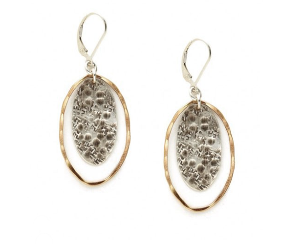 Ian Gibson - Sterling Silver Textured Oval Earrings with 14k Gold Fill
